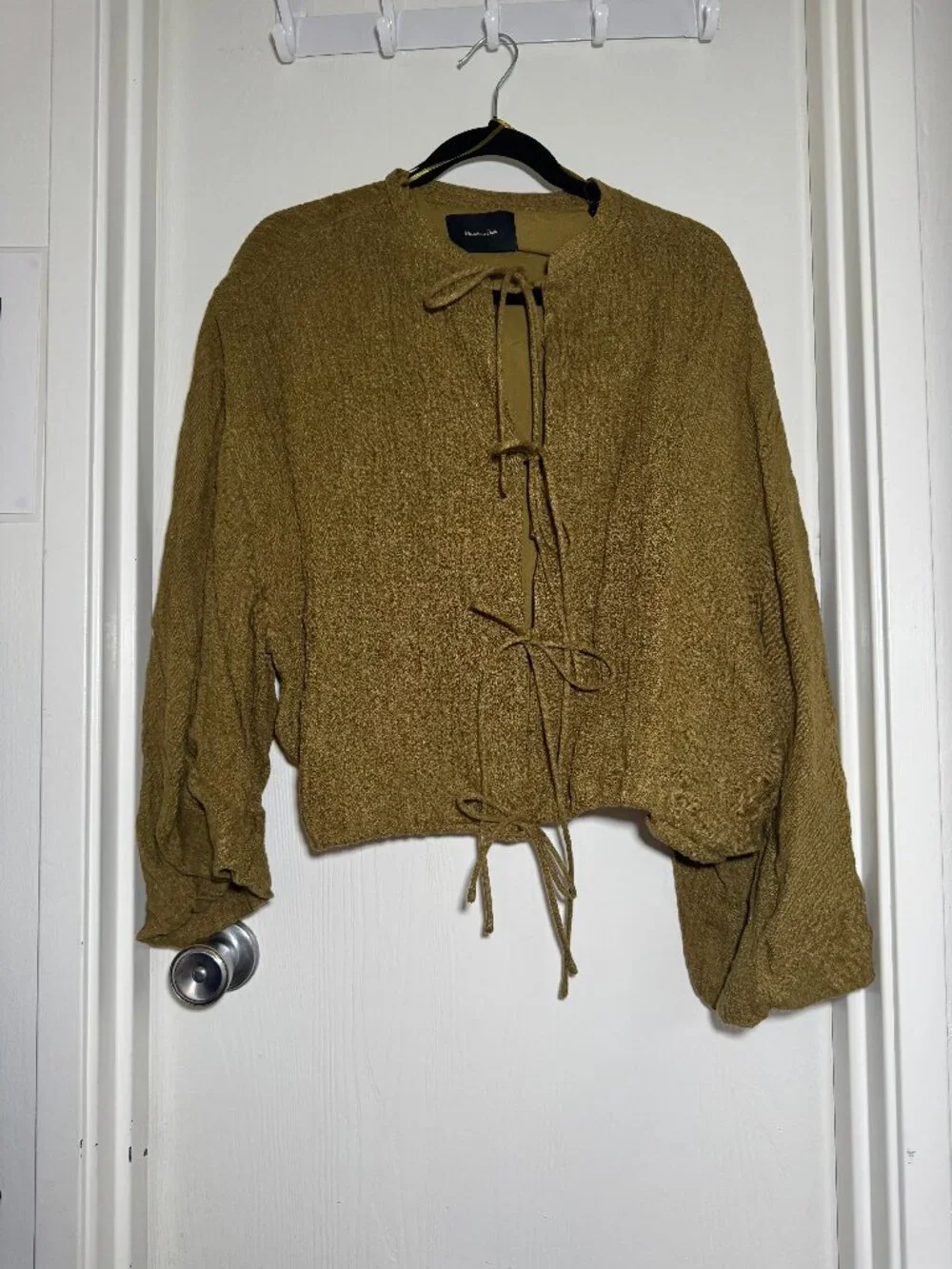Massimo Dutti Linen Tie-Front Jacket Khaki Size S Gently Worn - Picture 2 of 7